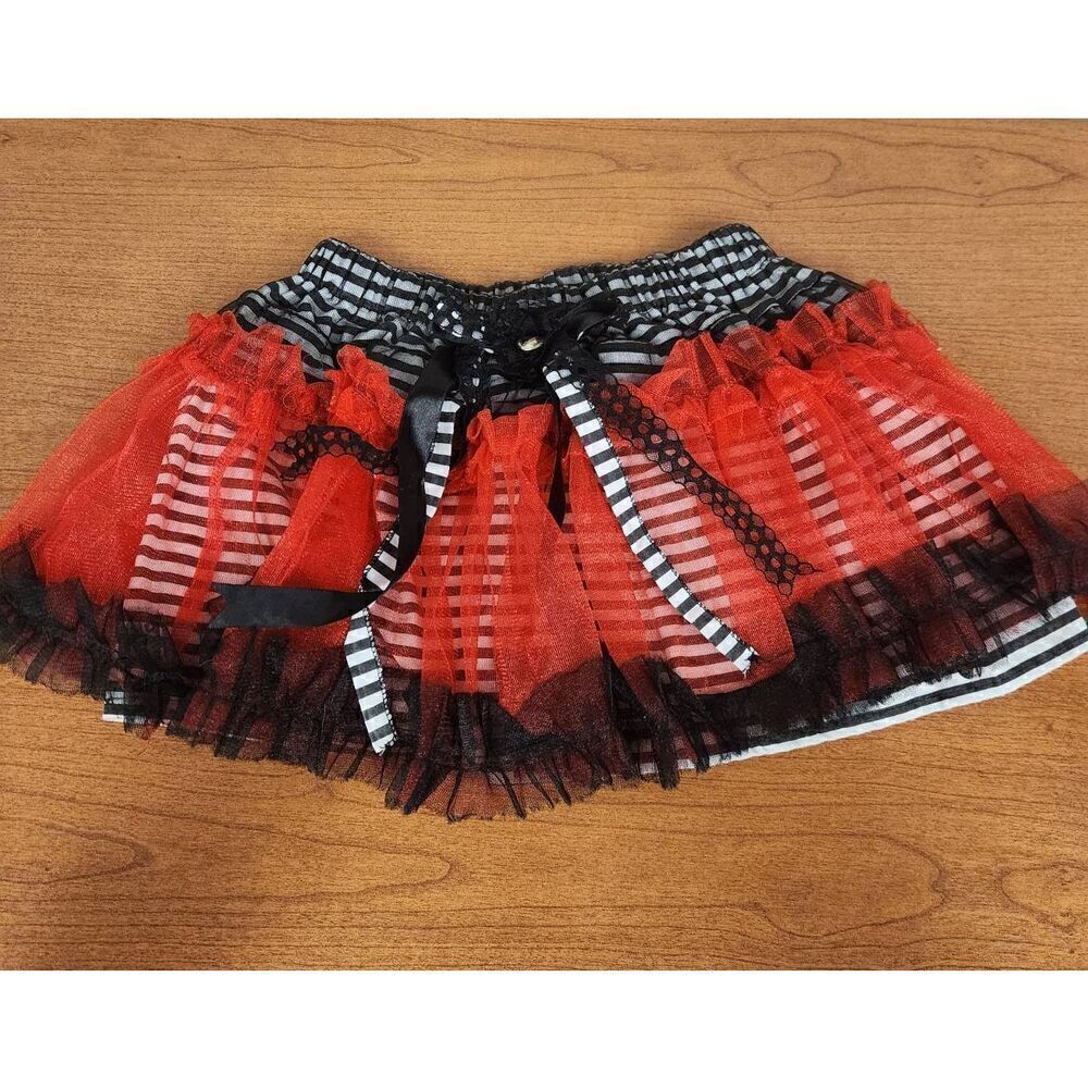 NWOT Claire's Red White Black Striped Tutu Skirt OSFA